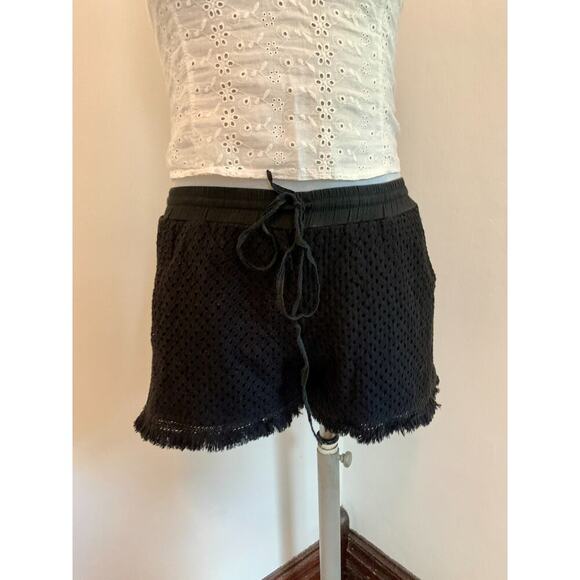 Miami by Francesca Boho Knit Fringe Drawstring Shorts Black Lace Crochet Fringe - Picture 11 of 16